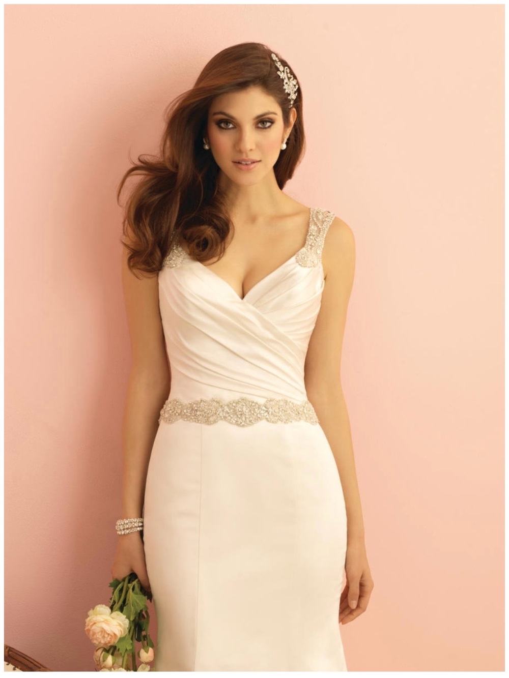 Allure Bridals Off white Beaded V-Neck Wedding Gown